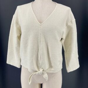 Madewell Textured & Thread - Top Long Sleeve Tie Front Ribbed Cream in Size S